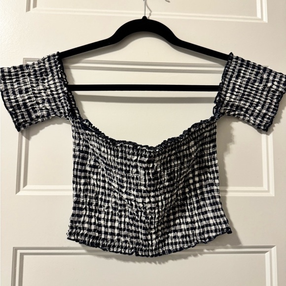 NWT Victoria’s Secret Gingham Off the Shoulder Smocked Crop Top Size XL - Picture 1 of 7